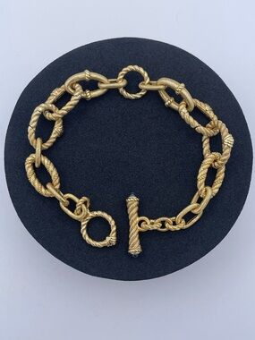 Judith Ripka 14K Gold Clad Sterling Silver 925 Chunky Link Bracelet Blue Spinel